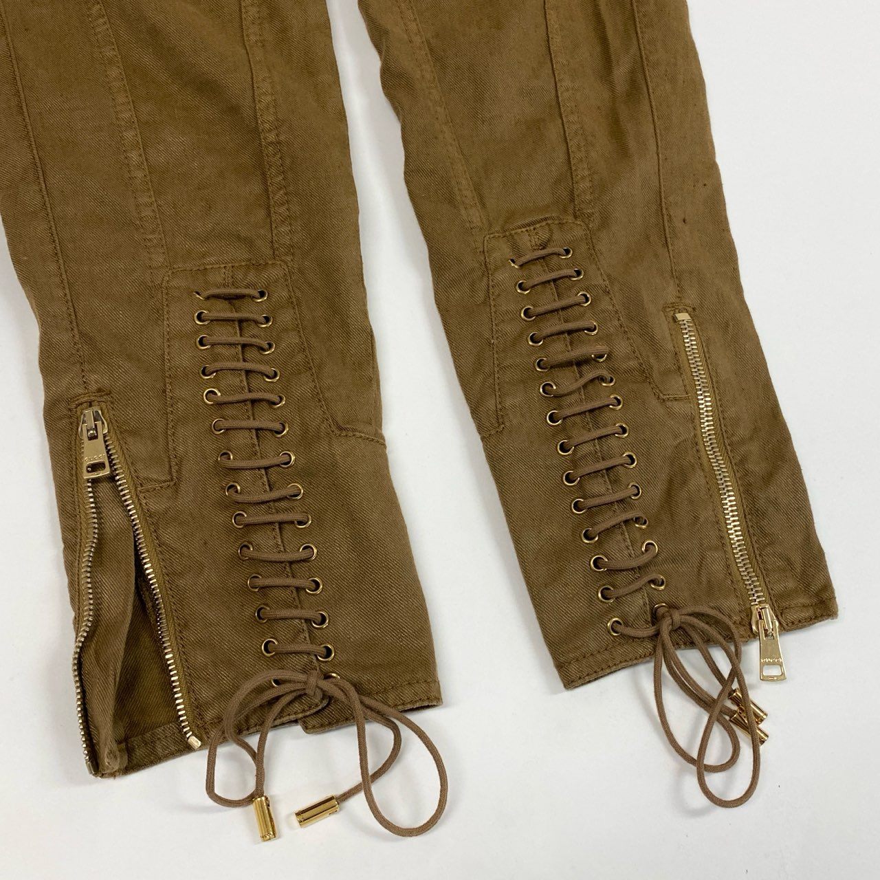 Ac2 GUCCI グッチ レースアップ ジョッパーパンツ リネンパンツ 38 ライトブラウン レディース イタリア製u02t