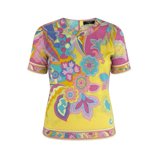 3k19 LEONARD FASHION レオナール 半袖Tシャツ クルーネック カットソー 総柄プリント フラワーモチーフ レディース 女性用 M マルチカラー コットン100％u02t