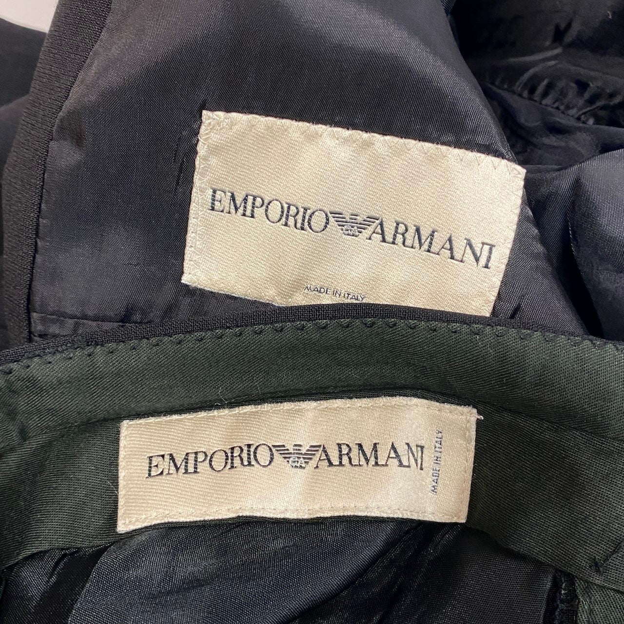 81e21 EMPORIO ARMANI エンポリオアルマーニ スーツセットアップ テーラードジャケット スラックス イタリア製 48サイズ ブラック ウール100％ メンズ 男性用u02t