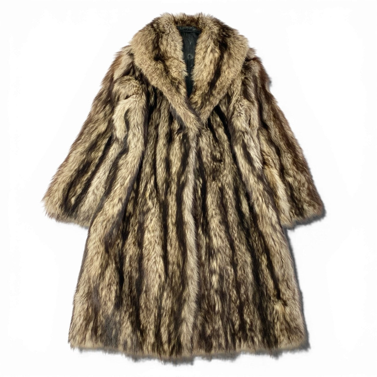 35a15 フォックスファー 丈103cm 超ロングコート サイズF 茶系 本毛皮 Fox Fur Super Long Coatt18r