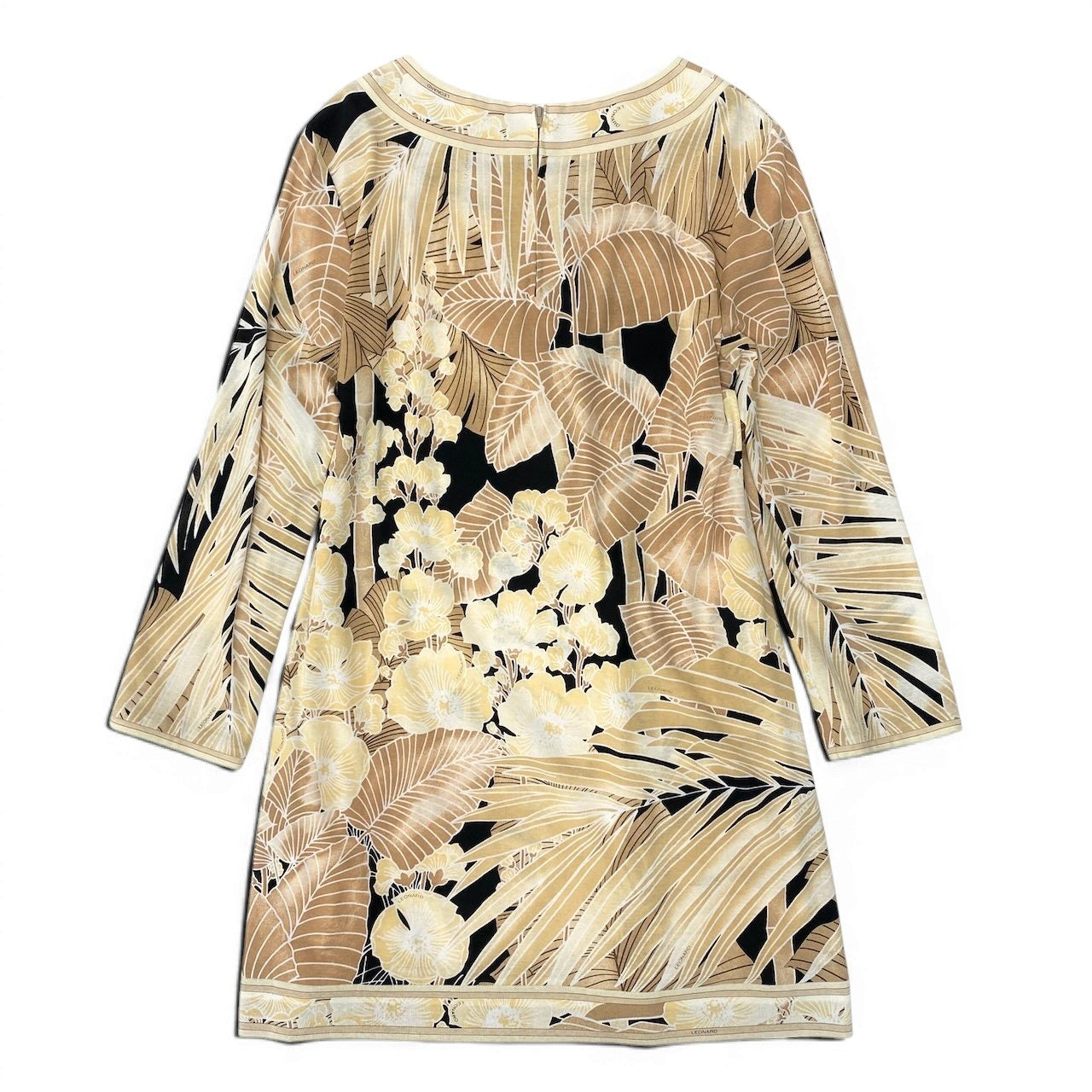 13e8 【美品】 LEONARD FASHION レオナール チュニックワンピース ロングスリーブ チュニック カットソー 美しい花柄プリント サイズ38 マルチカラー コットン100％ レディース 女性用u02t