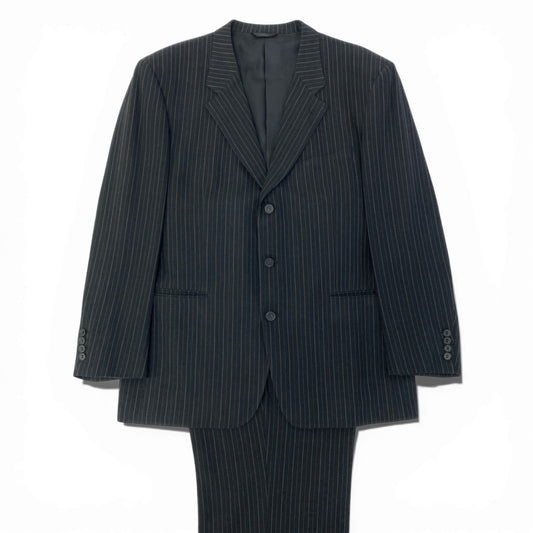 56c9 OLD Christian Dior クリスチャンディオール オールド シングルスーツ セットアップ 裏地CDロゴ 180 ブラック ストライプ メンズu02t