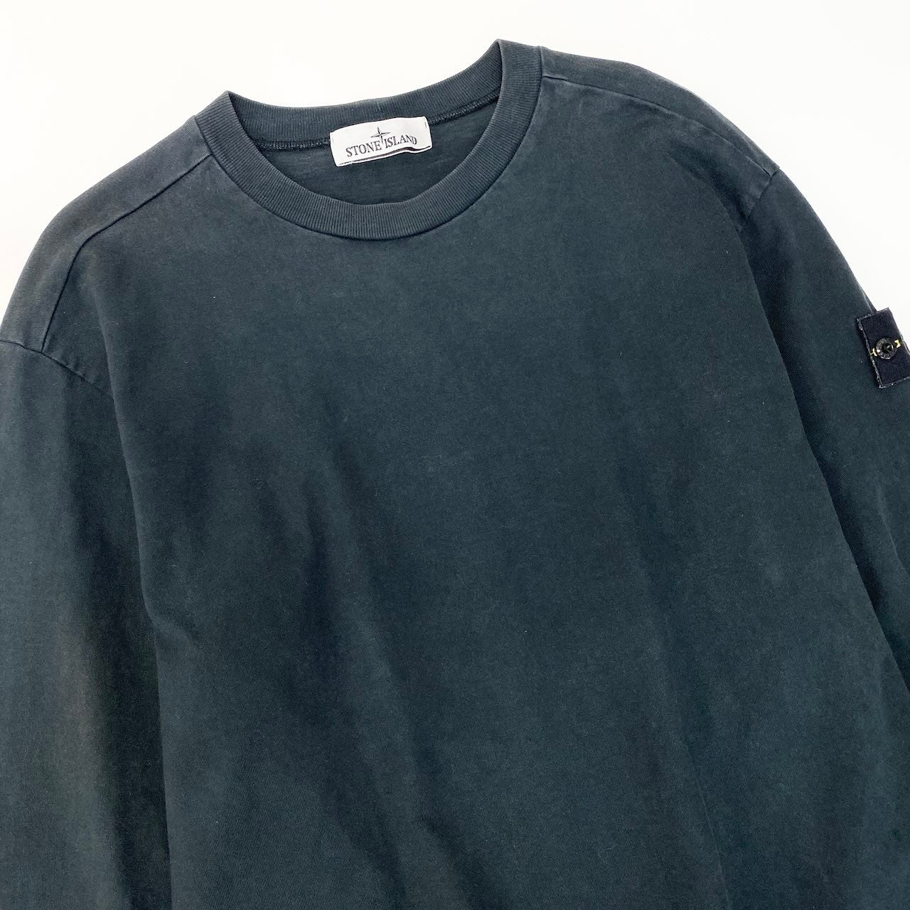 85d9 STONE ISLAND ストーンアイランド クルーネックカットソー プルオーバー トップス トレーナー 801563750 Mサイズ ブラック コットン メンズo07t