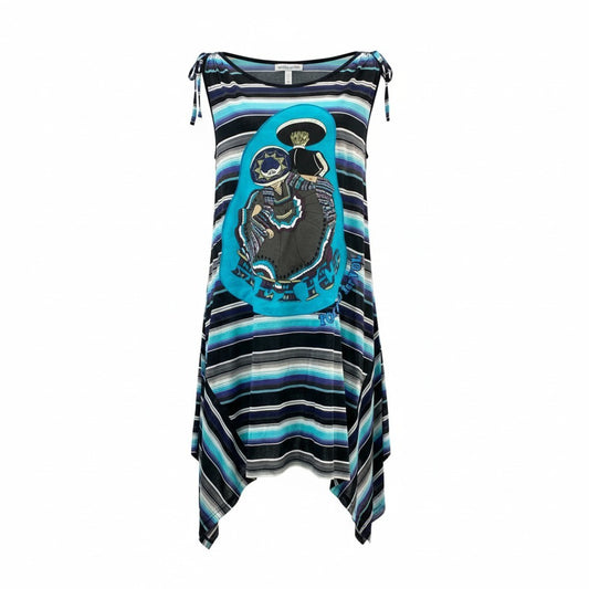 2k19 TOKUKO 1er VOL トクコプルミエヴォル ノースリーブワンピース ロングワンピース 裾変形デザイン ボーダー 9 ブルー系 レディースu02t