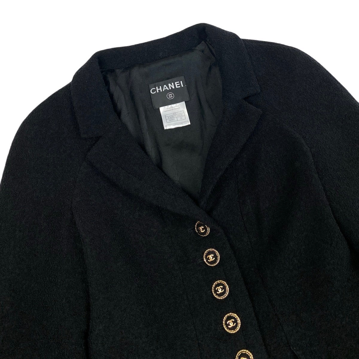 g13 【美品】CHANEL 2007年 クロップドツイードジャケット ココマーク P30567 38サイズ ブラック レディース 女性用k02i
