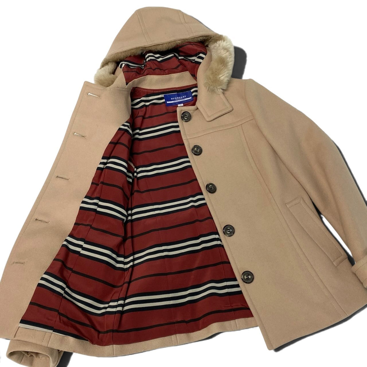 j29 【美品】BURBERRY LONDON ダッフルコート ウールコート アウター 38サイズ ベージュ ウール100％ レディース女性用u02t