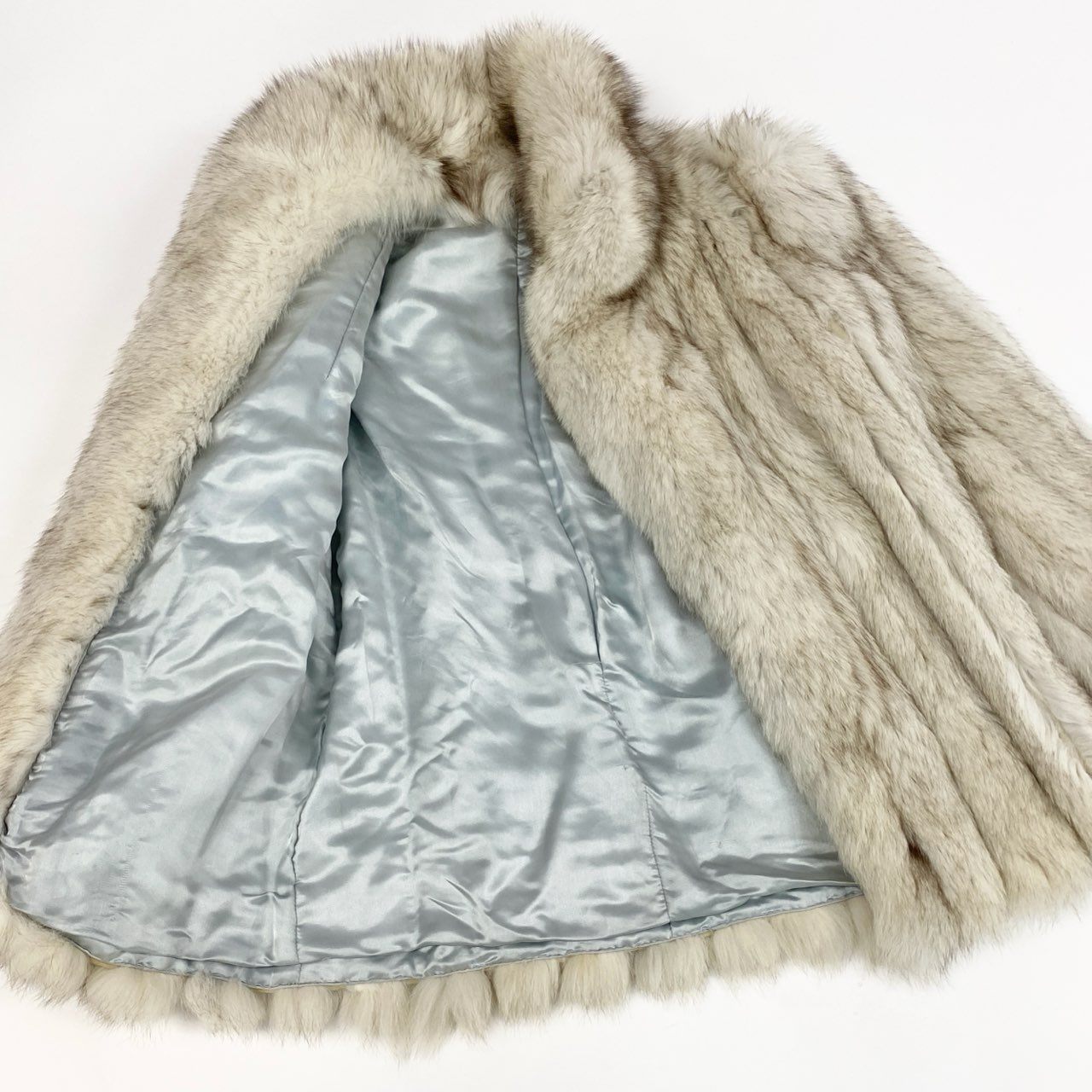 71a15 ブルーフォックス 極厚 ファーコート サイズF ホワイト 本毛皮 Fox Fur Coat ポケット有t18r