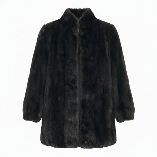43a21 ダークミンク ファーコート サイズ11 ブラック 本毛皮 Dark Mink Fur Coat 毛質◎ ポケット有t18r
