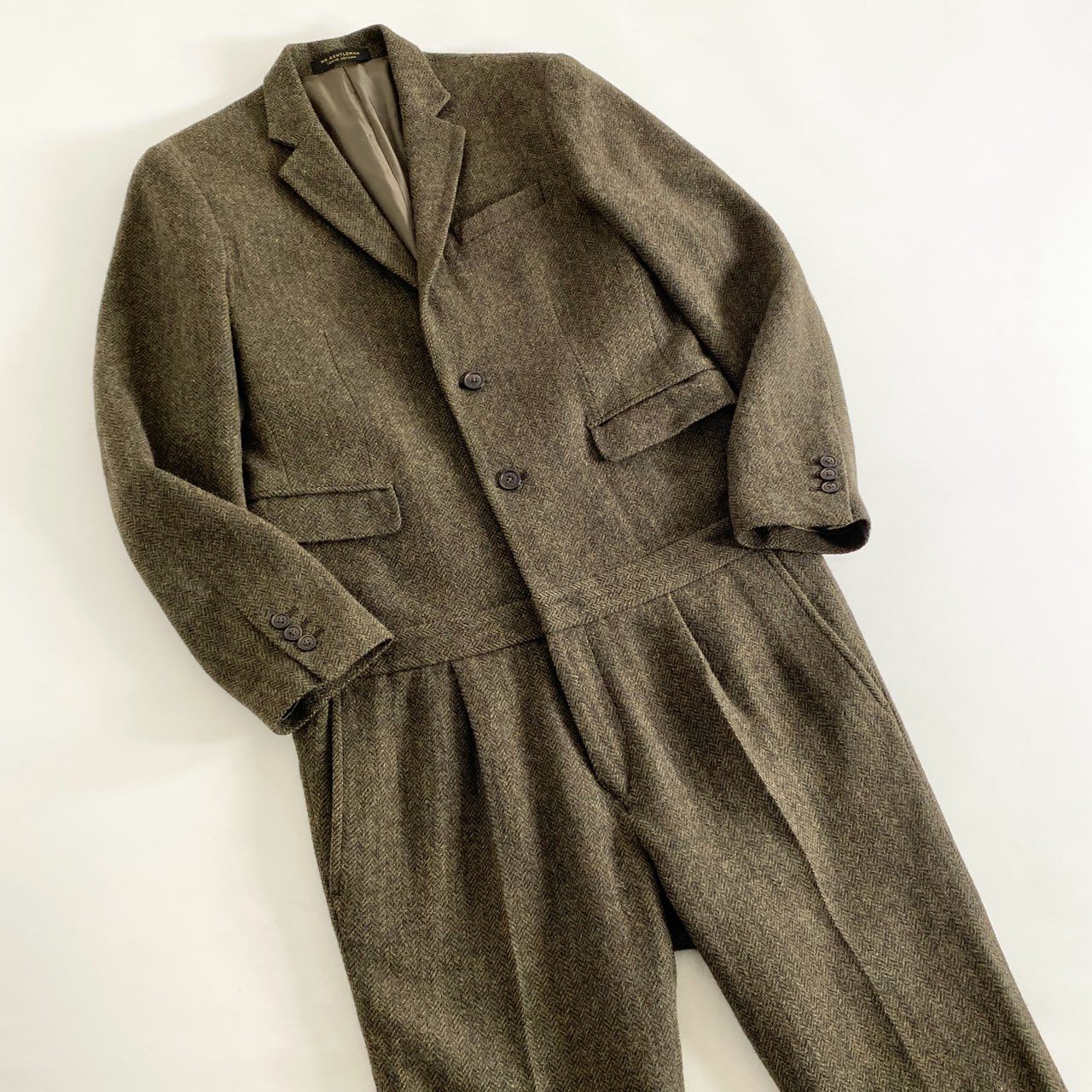 87i1 Mr.GENTLE MAN ミスタージェントルマン JUMPSUIT TAILORED ジャンプスーツ テーラード MG14F-AL02 L カーキ TWEED MOSS