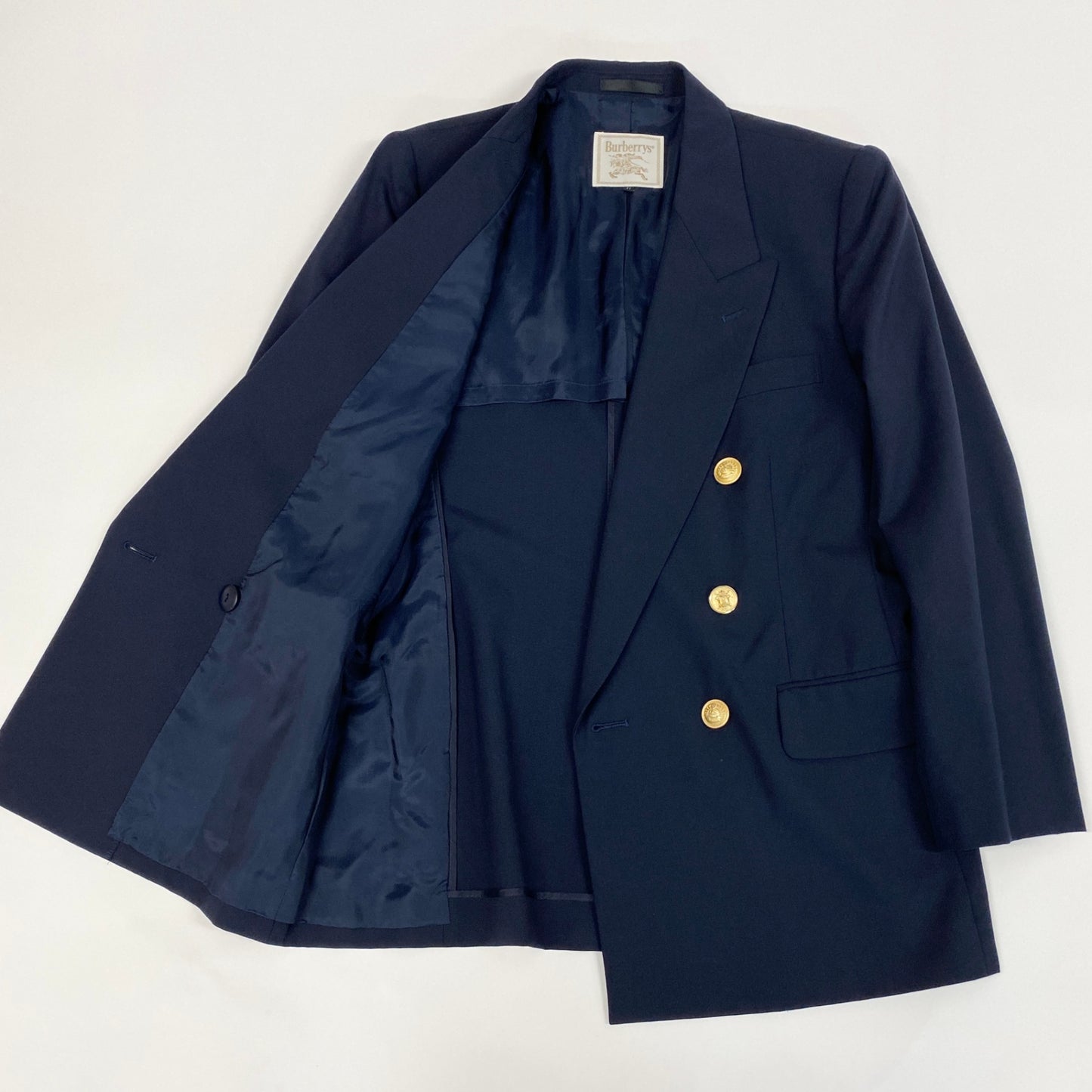 40d16 Burberrys バーバリーズ テーラードジャケット ダブルブレスト ブレザー 紺ブレ フォーマル レディース 女性用 11AR ネイビー タスマニアウール100％o07t