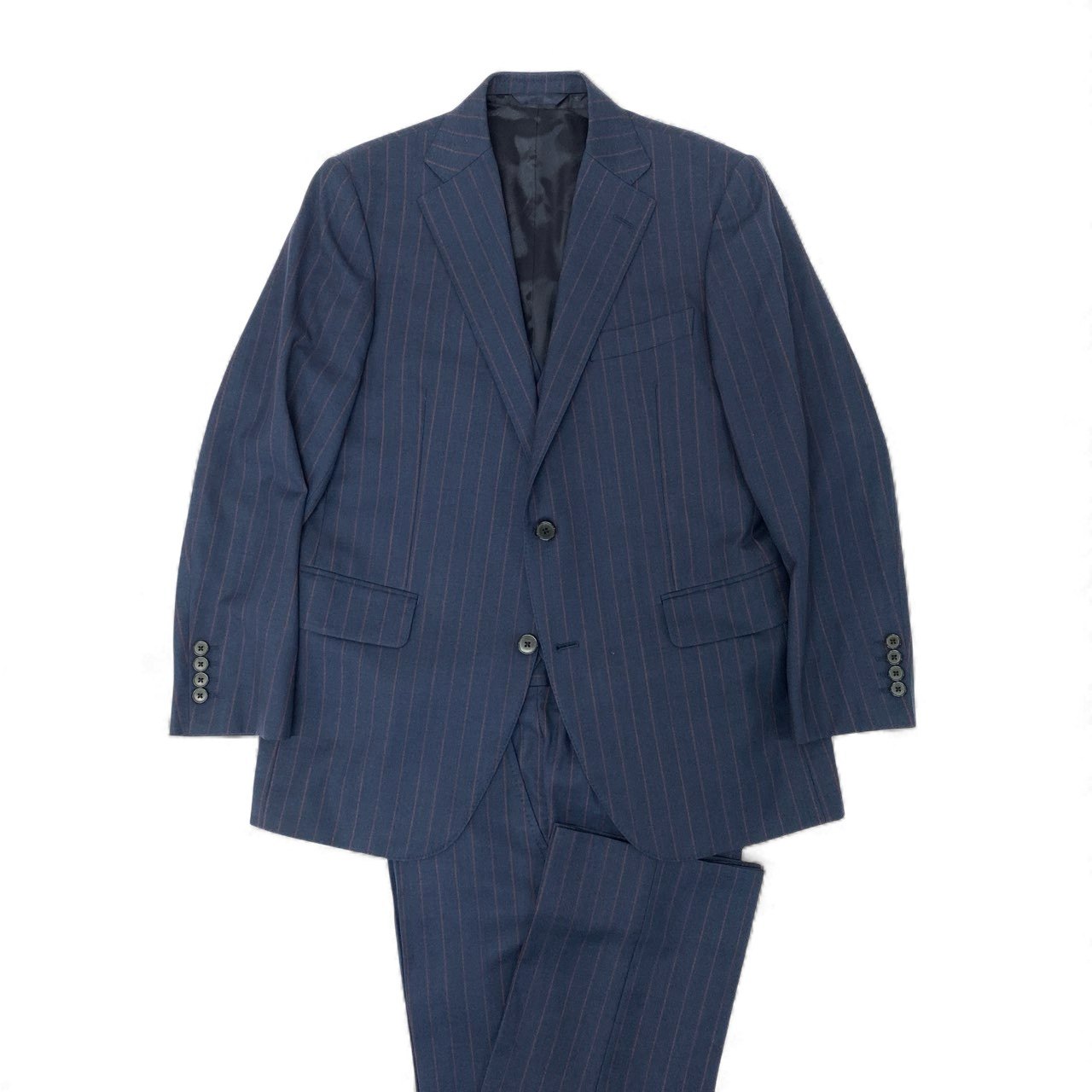 61k28 mila schon ミラショーン セットアップスーツ 3ピース スリーピース 2B ストライプ柄 ビジネス フォーマル メンズ 紳士服 ネイビー ウール100％u02t