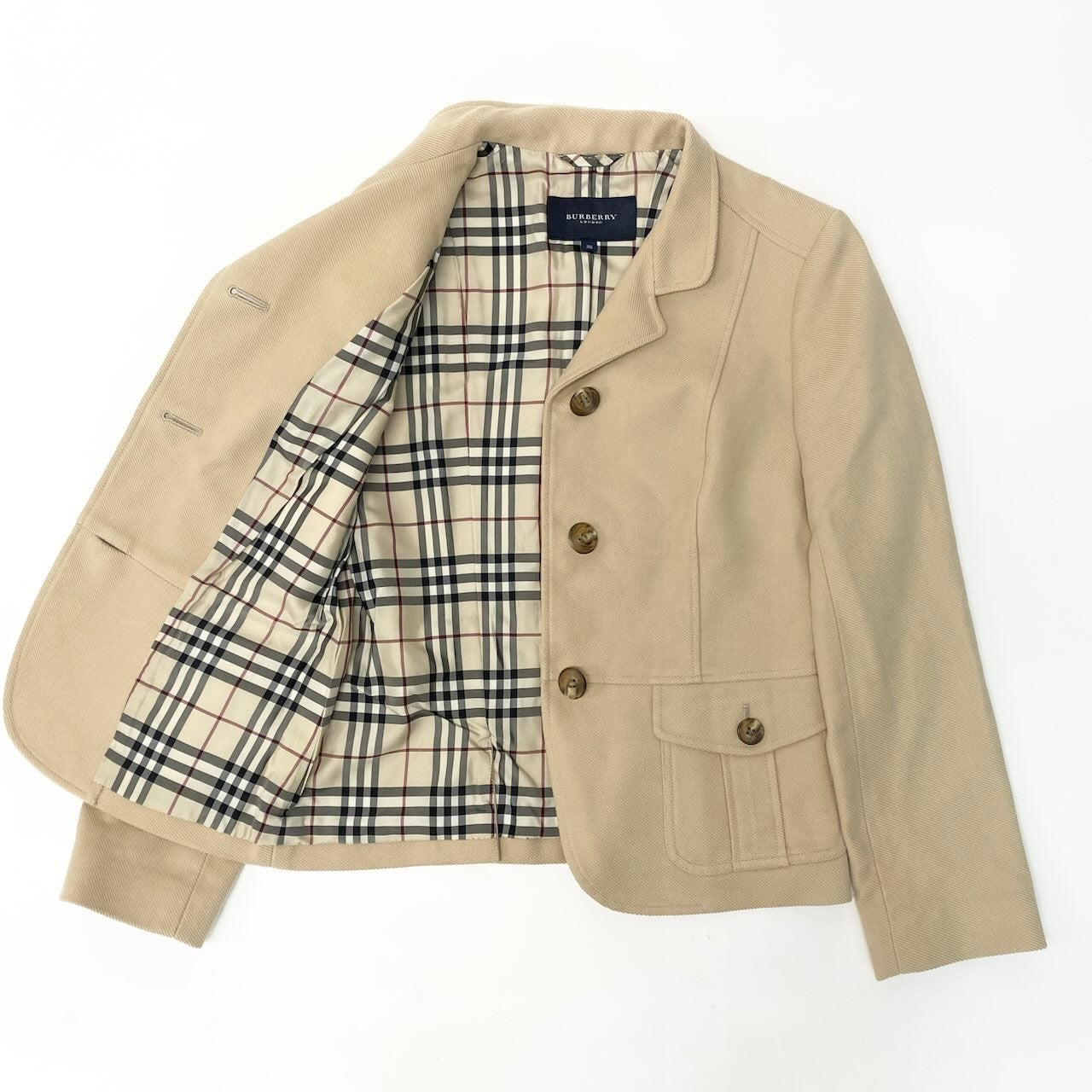 76d9 BURBERRY LONDON バーバリー ロンドン 裏地チェック テーラードジャケット サイズ38 ベージュ ブレザー 日本製t18r