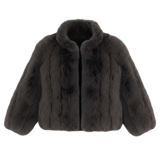 47e13 Rambulton 染め フォックス 肉厚ファーコート サイズM パープルグレー 本毛皮 Dyed Fox Fur Coatt18r