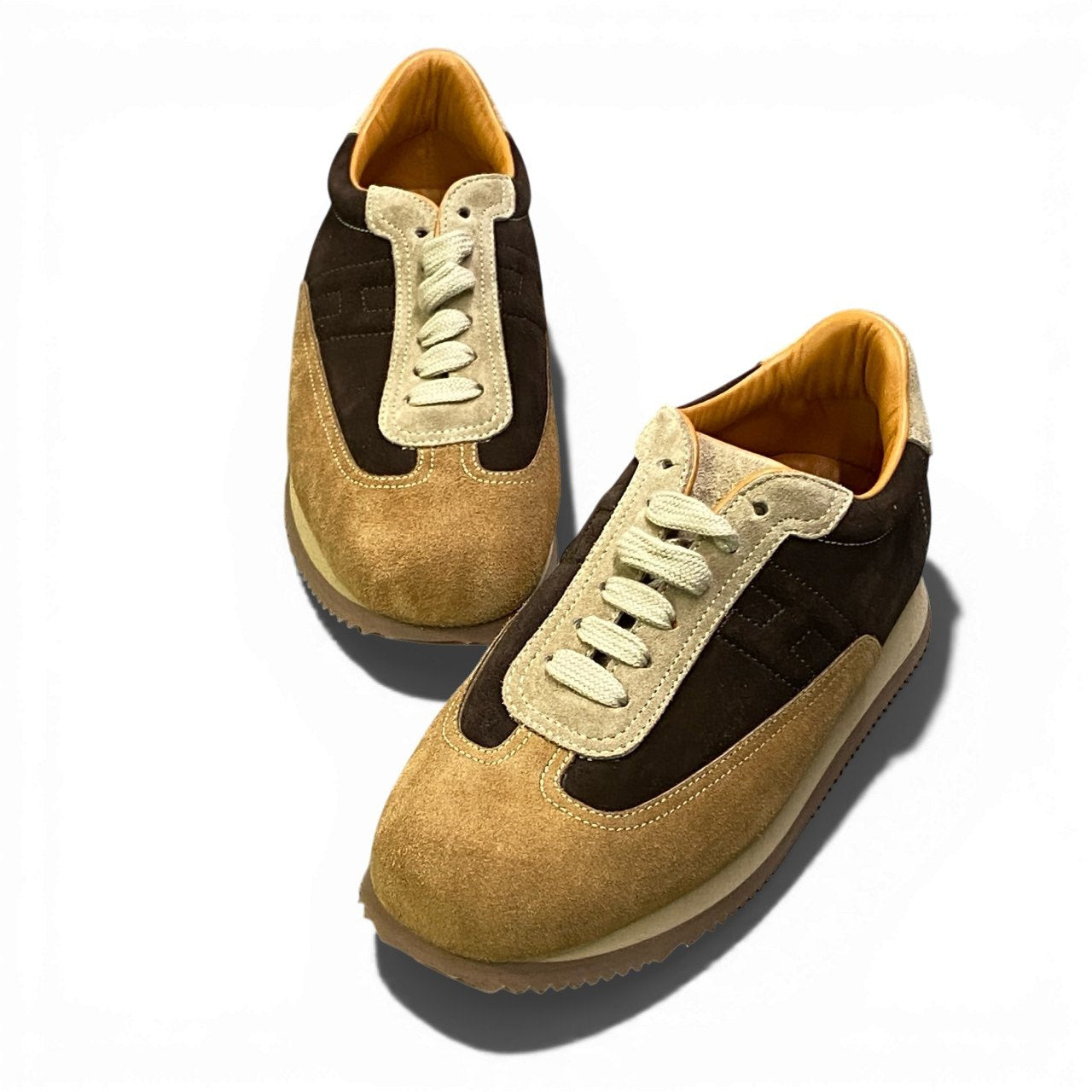 1a22《美品》 HERMES エルメス Hクイック スエードスニーカー サイズ37 1/2 茶系 スウェードレザー シューズ 女性靴t18r