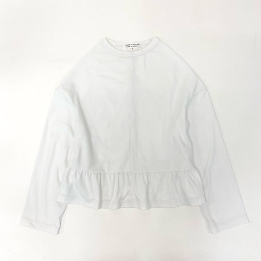 69i26 《美品》COMME des GARCONS コムデギャルソン フリルトップス 長袖カットソー ペプラム ストレッチ RK-1007 AD2002 Sサイズ ホワイト レディースk02i