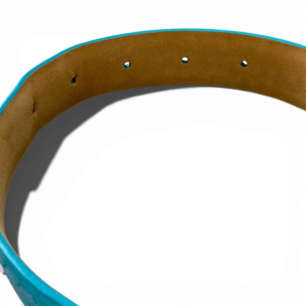 a6 CELINE セリーヌ ベルト 型押し メタリック イタリア製 ターコイズブルー レザー 本革 レディースk02i