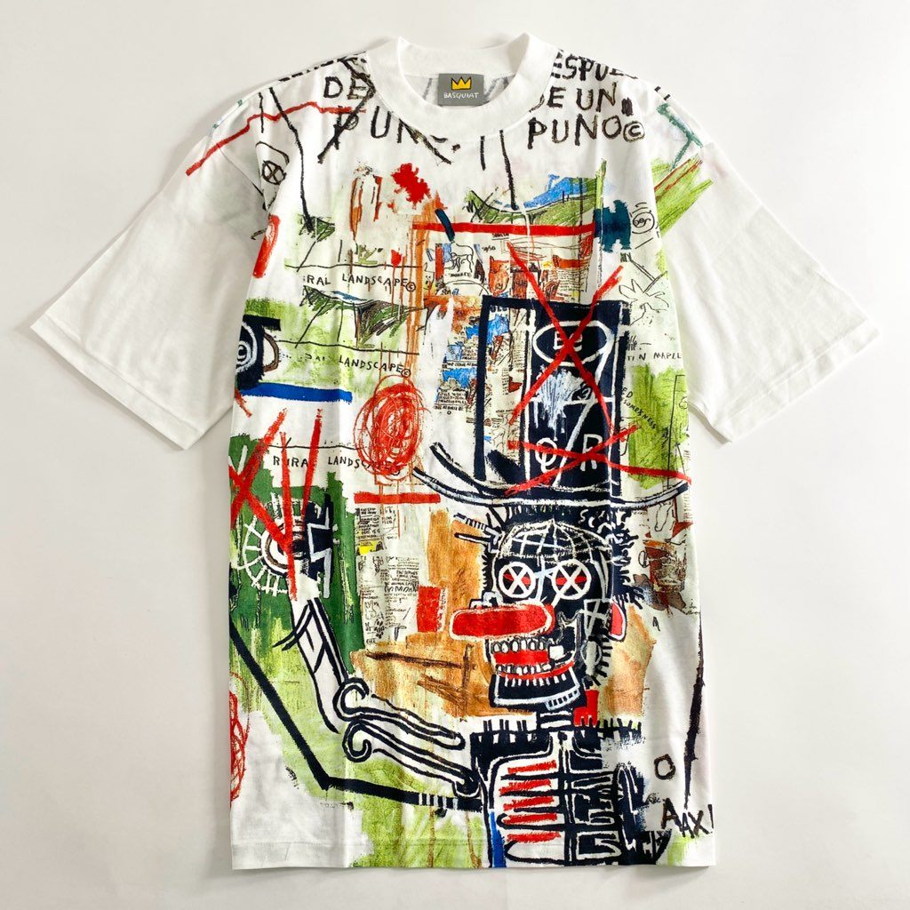 58b13 《美品》 BASQUIAT バスキア 00’s デッドストック 展覧会限定 アートTシャツ ホワイト 日本製 ジャン＝ミシェル バスキア カットソー TEE 絵画