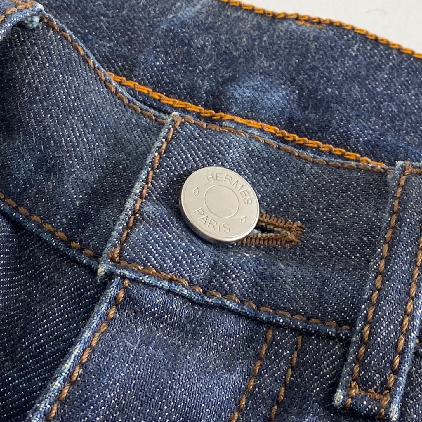 3L14 フランス製☆HERMES エルメス セリエボタン デニムパンツ 40 インディゴ ジーンズ DENIM PANTS セルビッチ オレンジ