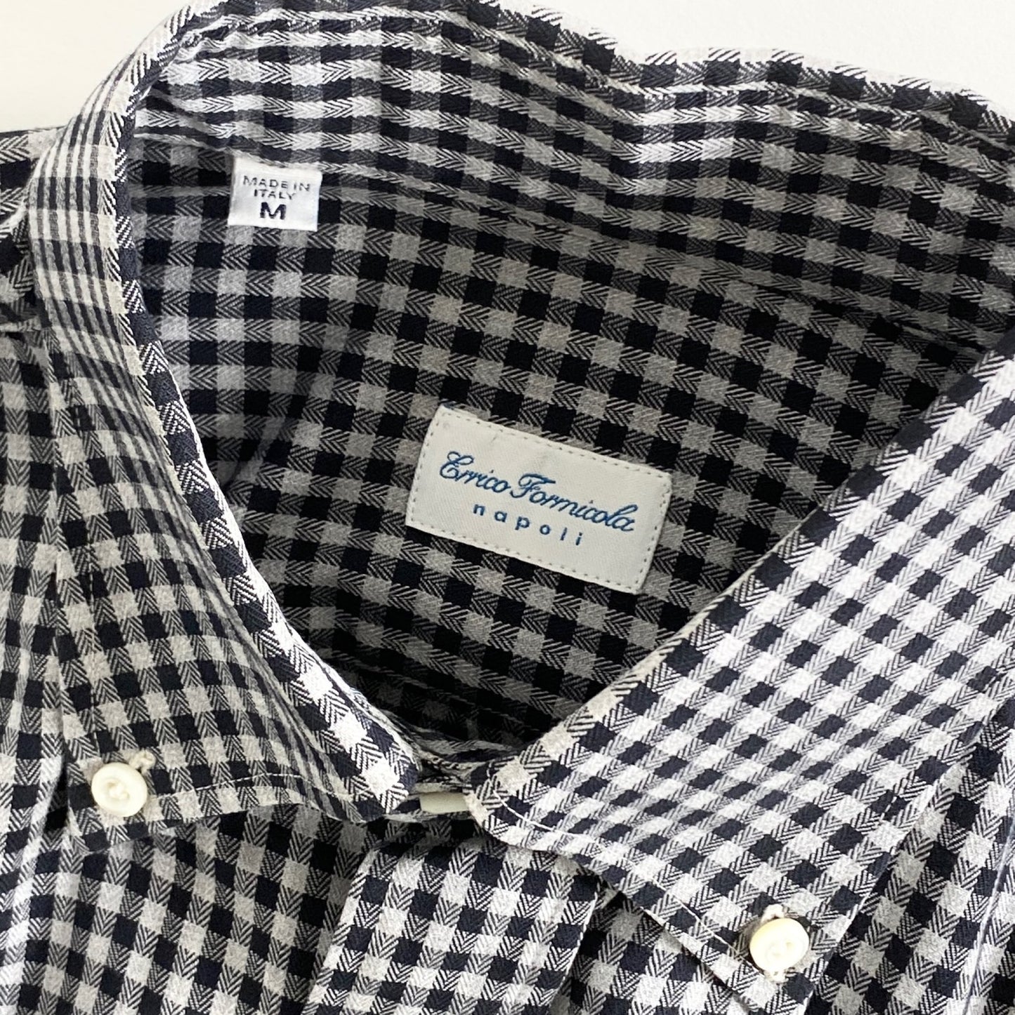 31a28 Errico Formicola エリッコフォルミコラ チェック柄 ボタンダウンシャツ B.D SHIRT M ブラック グレー イタリア製 UNITED ARROWS