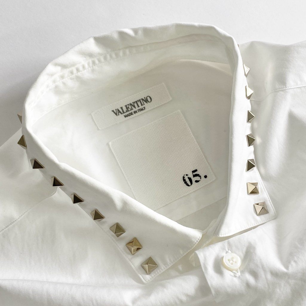 51b25 VALENTINO ヴァレンティノ スタッズカラーシャツ 41 ホワイト イタリア製 ワンポケ SHIRT 長袖