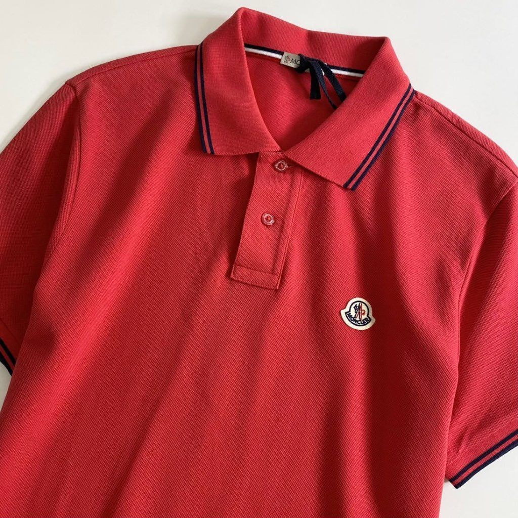 7e19-15 タグ付 MONCLER モンクレール ロゴワッペンポロシャツ サイズS レッド MAGLIA POLO MANICA C マリアポロマニカ メンズ 半袖 春夏