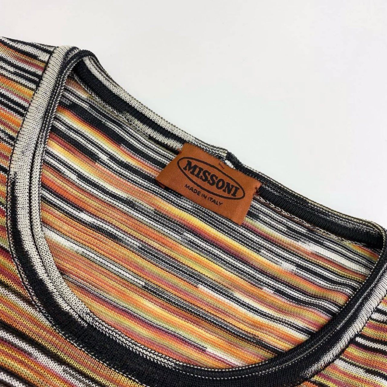 Uf15④ 《美品》 イタリア製 MISSONI ミッソーニ 半袖ニット サマーニット ボーダー柄 46 レーヨン100％ レディース