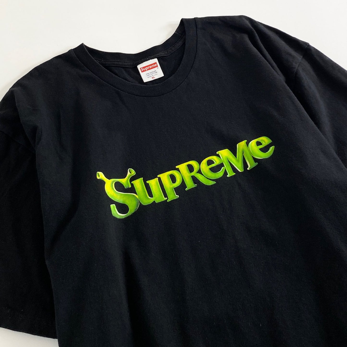 12a21 USA製 大きいサイズ Supreme シュプリーム Tシャツ シュレックTシャツ Shrek Tee XL ブラック PRE-SHRUNK ロゴ プリント コットン100％