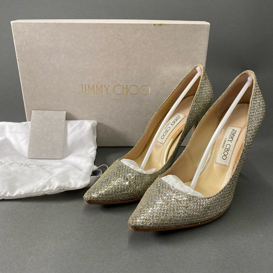 3c1 イタリア製 JIMMY CHOO ジミーチュウ ピンヒール パンプス パーティシューズ  サイズ38.5 シルバー系 レディース 女性用