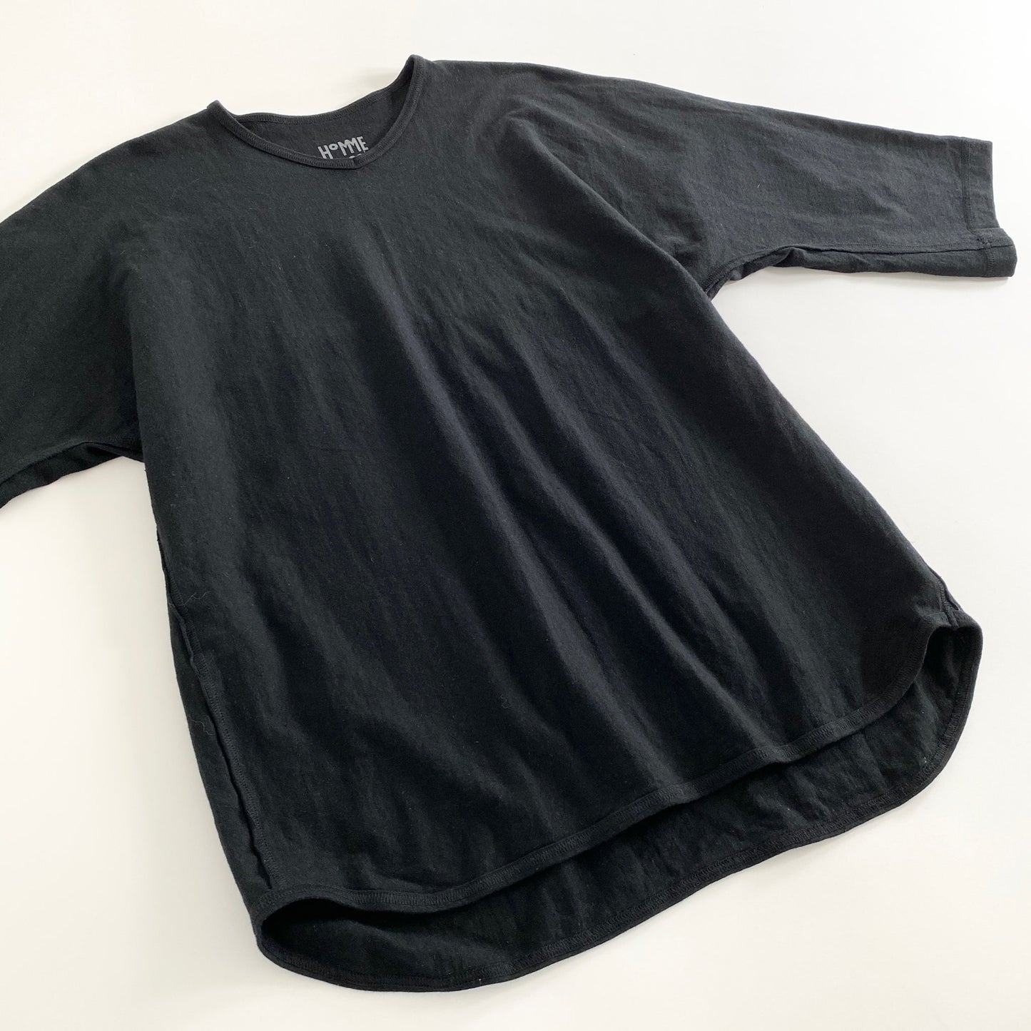 12a21 日本製 HOMME PLISSE ISSEY MIYAKE オムプリッセ イッセイミヤケ 七分袖カットソー Tシャツ 2 ブラック Vネック リネン混 無地