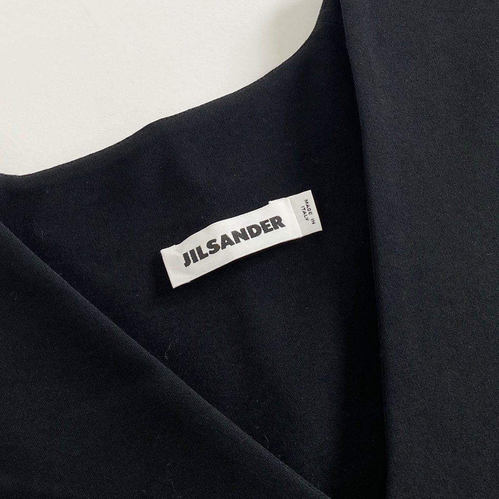 48b6 JIL SANDER ジルサンダー 伸縮ストレッチ素材 Vネックドレスワンピース 34 ブラック イタリア製