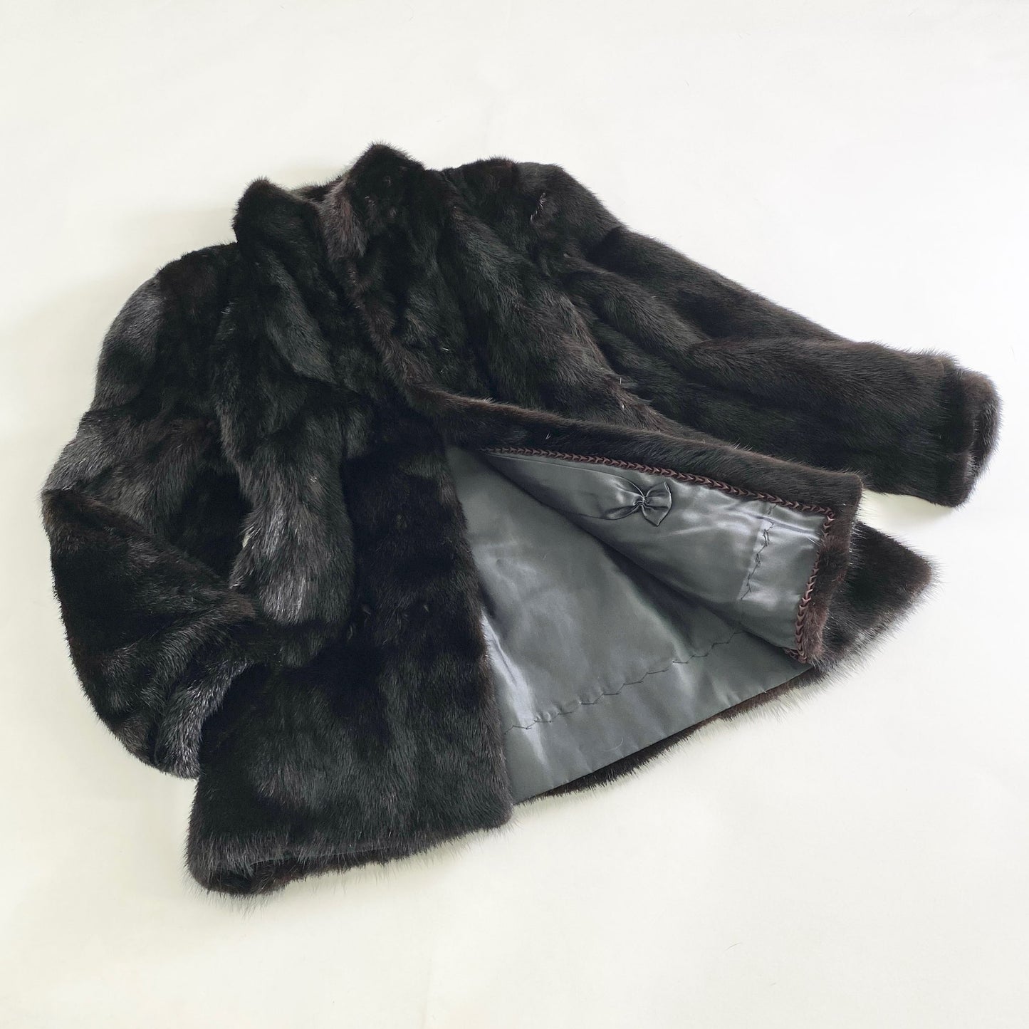 48L25《本毛皮》ミンクファー ミンクコート 毛皮コート ブラック M相当 MINK FUR レディース