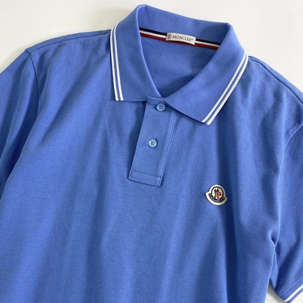 7e19-14 タグ付 MONCLER モンクレール ロゴワッペンポロシャツ サイズS ブルー MAGLIA POLO MANICA C マリアポロマニカ メンズ 半袖 春夏