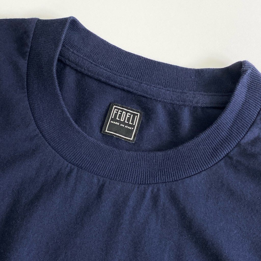 26b25 《極美品》 タグ付き FEDELI フェデーリ スーピマコットンTシャツ Sサイズ ネイビー クルーネック カットソー インナー TEE イタリア製