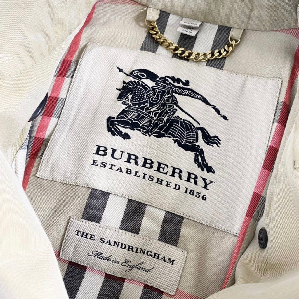 8e26 《美品》 英国製 BURBERRY バーバリー THE SANDRINGHAM ショート丈 トレンチコート ベルテッドコート 裏地ノバチェック 38 Ｍ 正規品