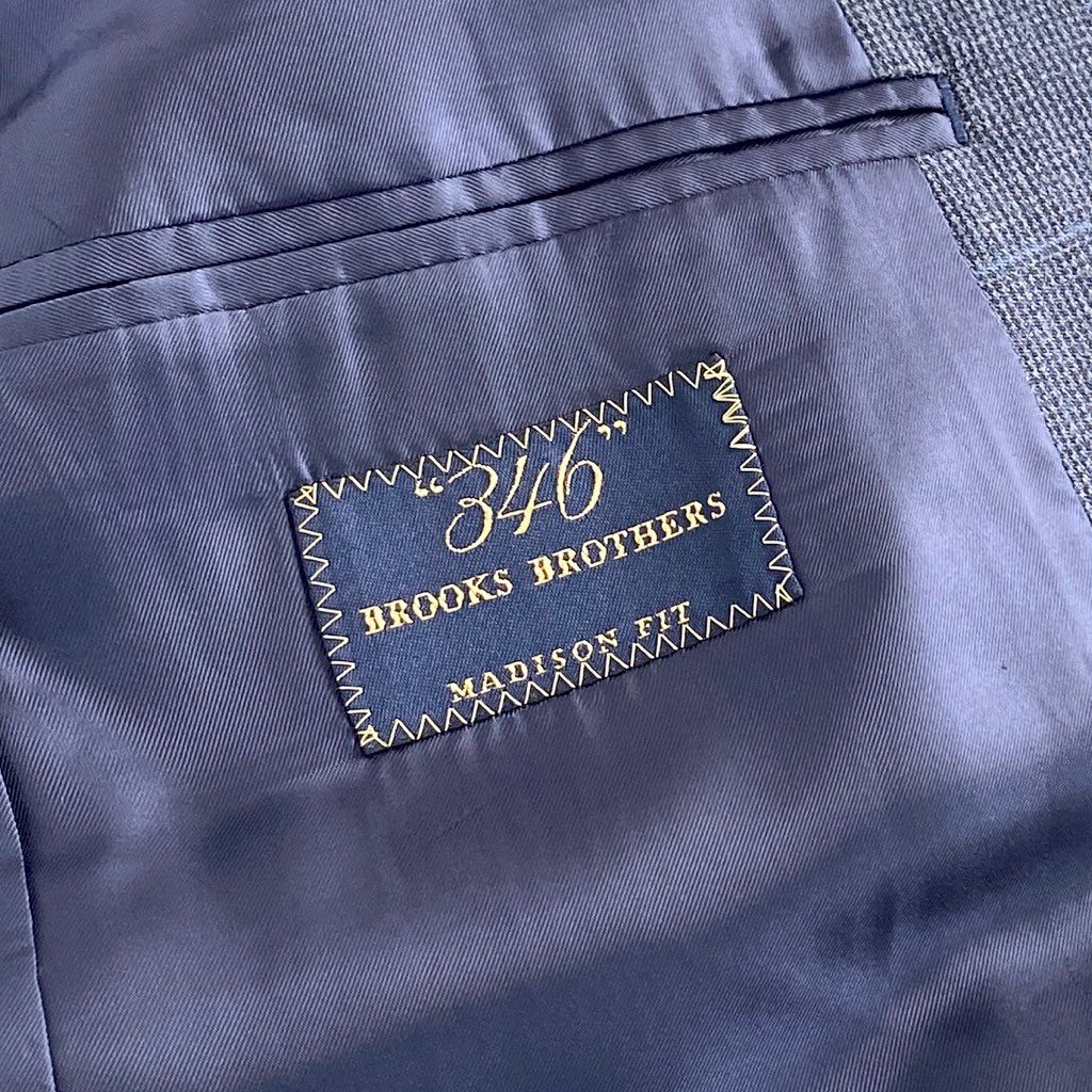 45b11 346 BROOKS BROTHERS ブルックスブラザーズ 2Bシルクチェックテーラードジャケット ブレザー 38 ブルー MADISON FIT