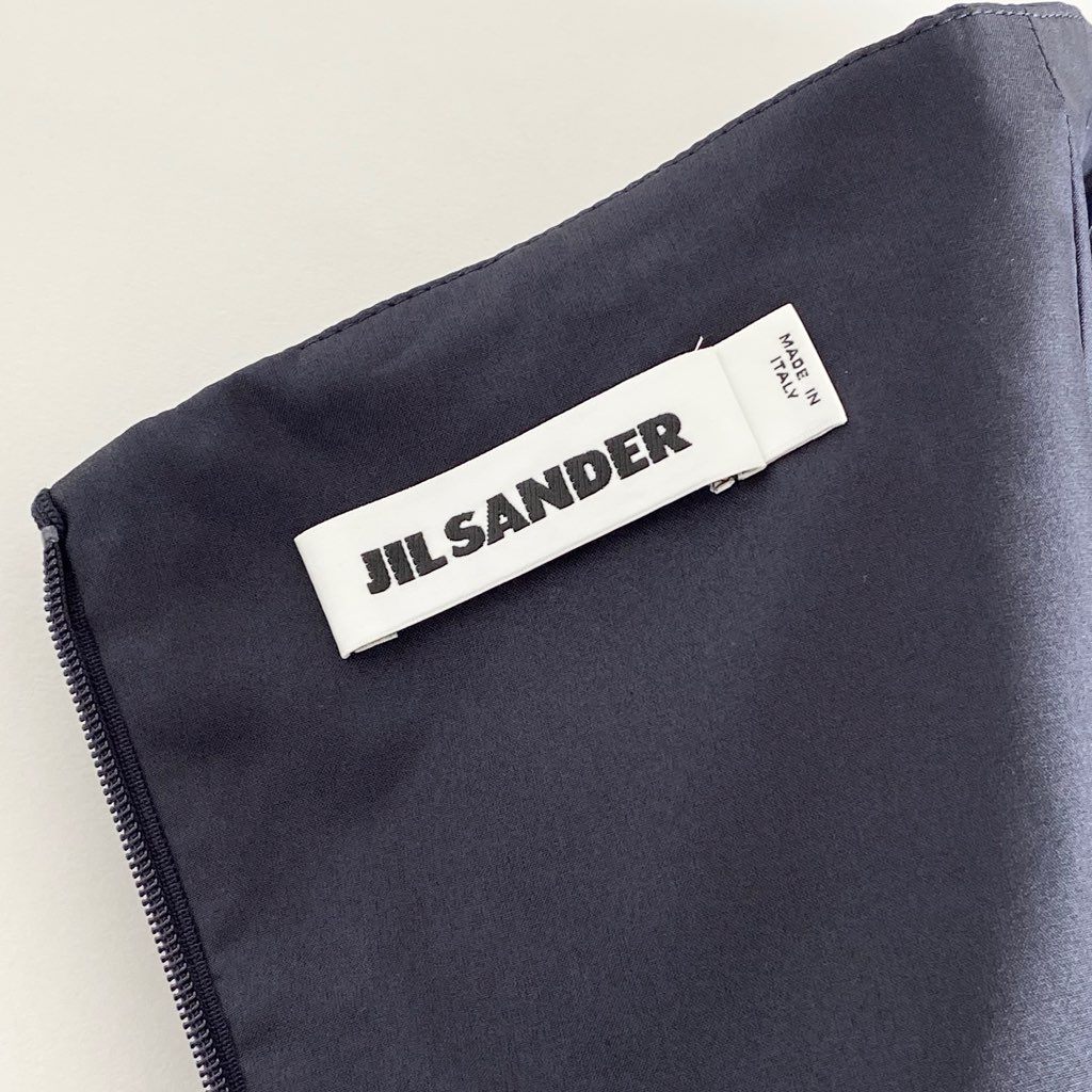 12b7-6 JIL SANDER ジルサンダー イタリア製 チューブトップワンピース ドレス バックジップ 36 ネイビー シルク MADE IN ITALY