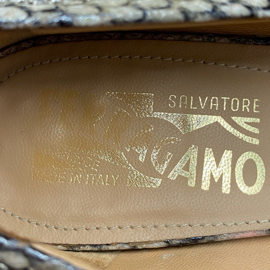 3b29 Salvatore Ferragamo サルヴァトーレ フェラガモ VARA PS ヴァラリボン パイソンレザー スタッズパンプス 7 ピンク イタリア製 シューズ