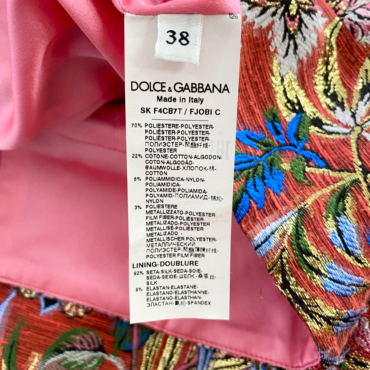 64L7《美品》DOLCE&GABBANA ドルチェアンドガッバーナ 織物 和風スカート 38 M相当 レッド 着物 花柄 D&G ドルガバ