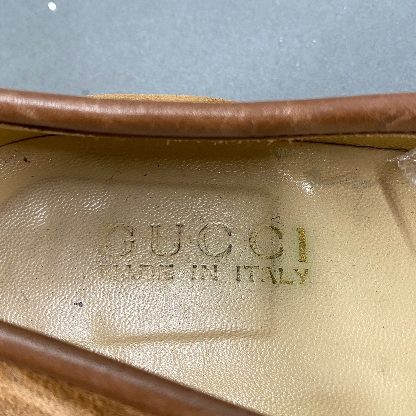 3L5《伊製》GUCCI グッチ 34C(21cm相当) ベージュ スウェード ホースビットローファー レザーシューズ レディース