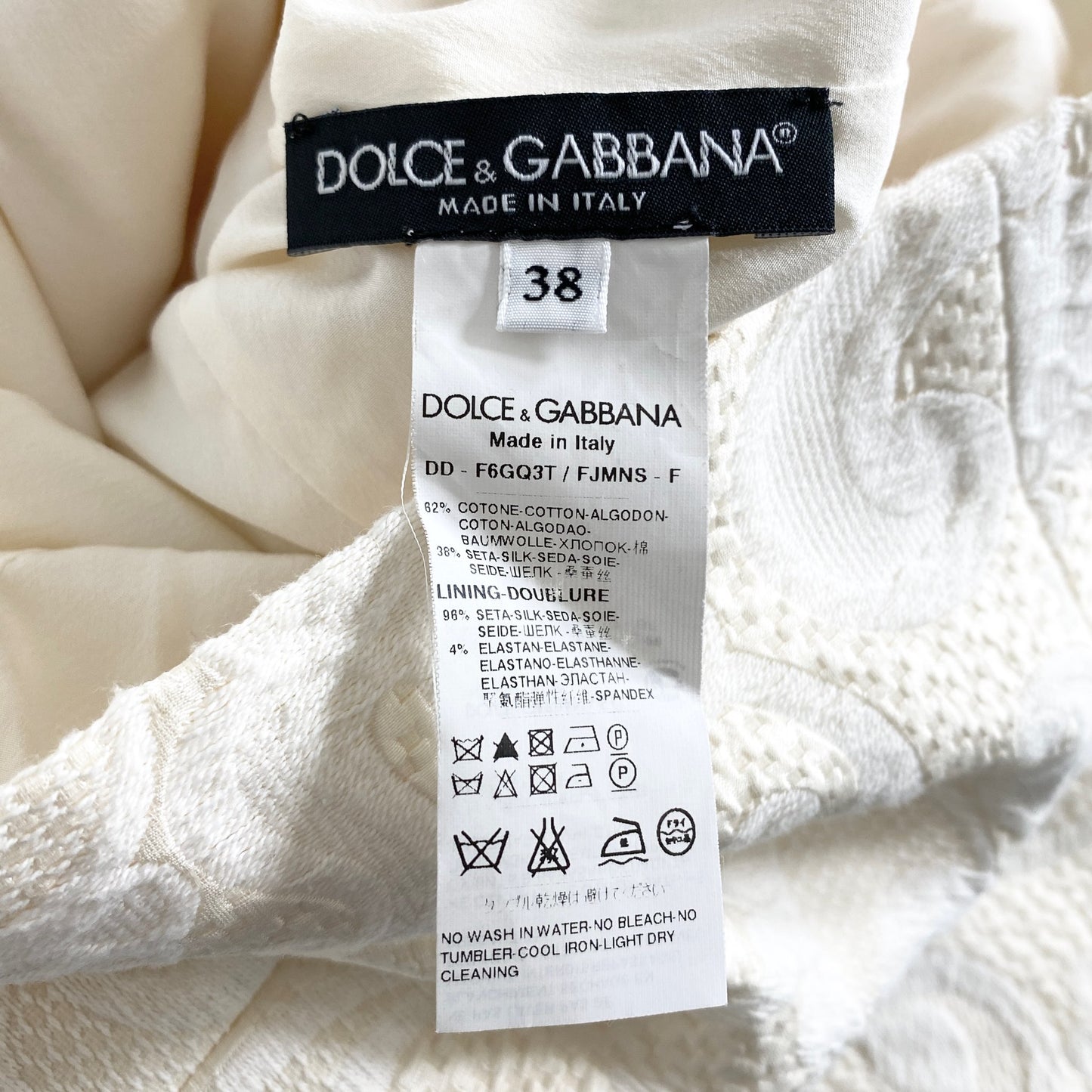 38a28 DOLCE＆GABBANA ドルチェアンドガッバーナ イタリア製  ノースリーブワンピース ジャガード ドレス 38 ベージュ クリーム系 コットン MADE IN ITALY