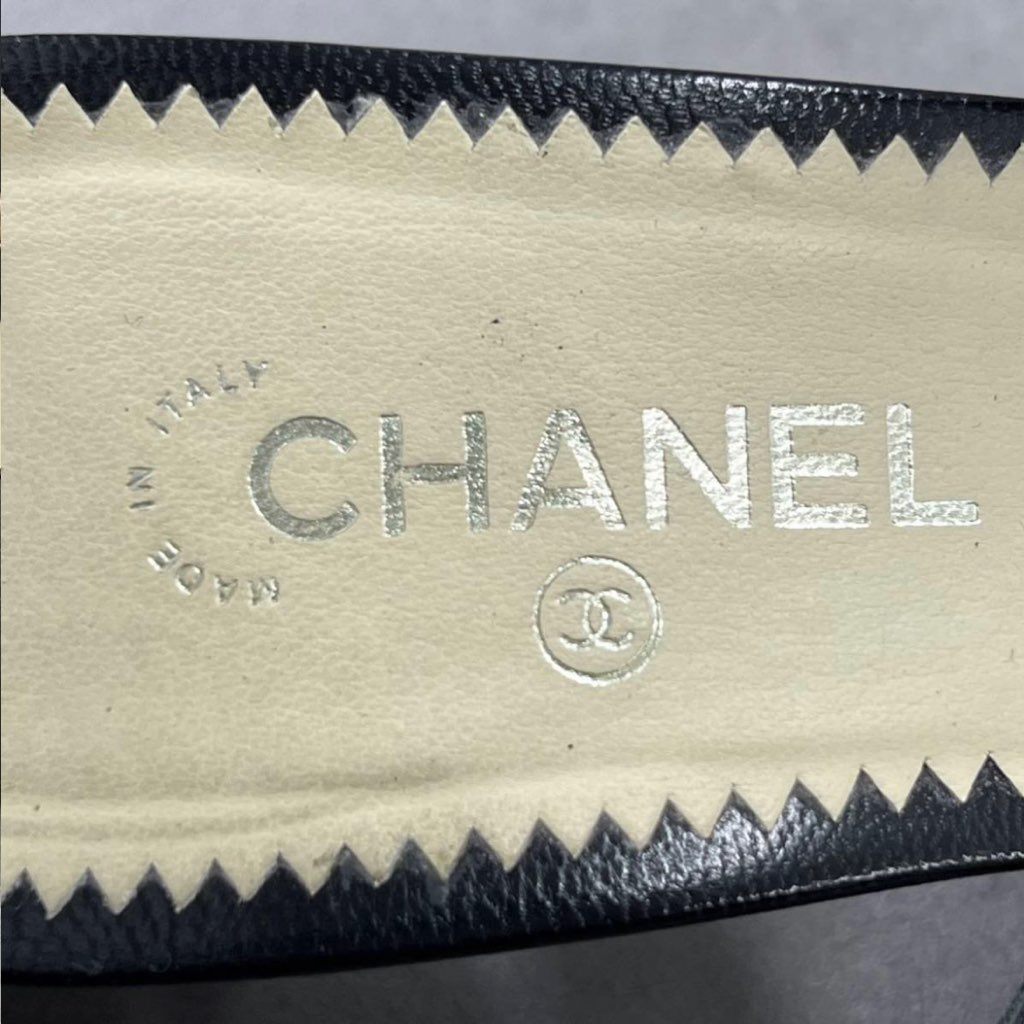 11i17 イタリア製 CHANEL シャネル ストラップ ヒール パンプス ココマーク パール サイズ36 ブラック レザー レディース