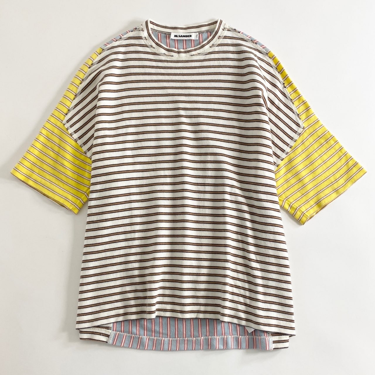 52A12 《美品》 JIL SANDER ジルサンダー マルチボーダー 再構築 カットソー S マルチカラー Tシャツ リメイク イタリア製