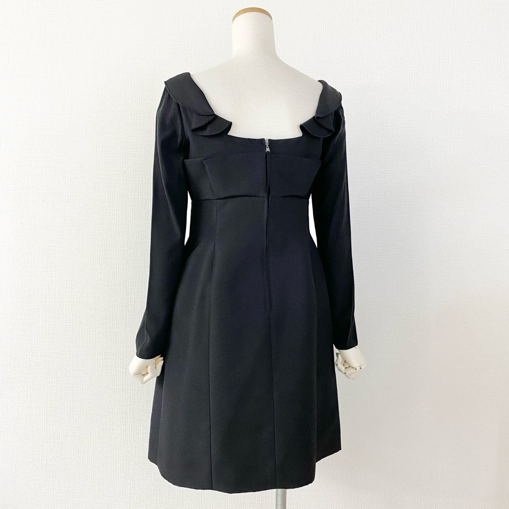 53c11 《美品》 FOXEY フォクシー チューリップラッフルワンピース ドレス 38 ブラック 37076 日本製 シルク混 Dress