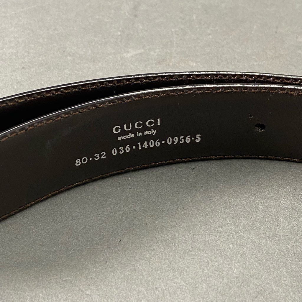 c8 GUCCI グッチ イタリア製 036・1406・0956・5 Gバックル ベルト シルバー金具 ブラック レザー MADE IN ITALY