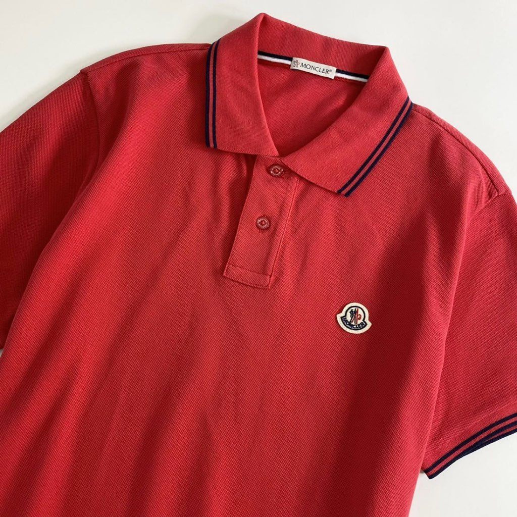 6e19-11 未使用タグ付☆MONCLER モンクレール ロゴワッペンポロシャツ サイズS レッド MAGLIA POLO MANICA C マリアポロマニカ メンズ