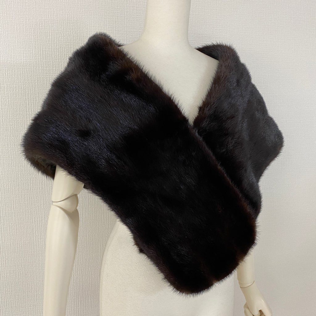 40b14-2 《本毛皮》  マホガニーミンク 大判ティペット ミンクファー ショール ケープ ストール レディース MINK FUR