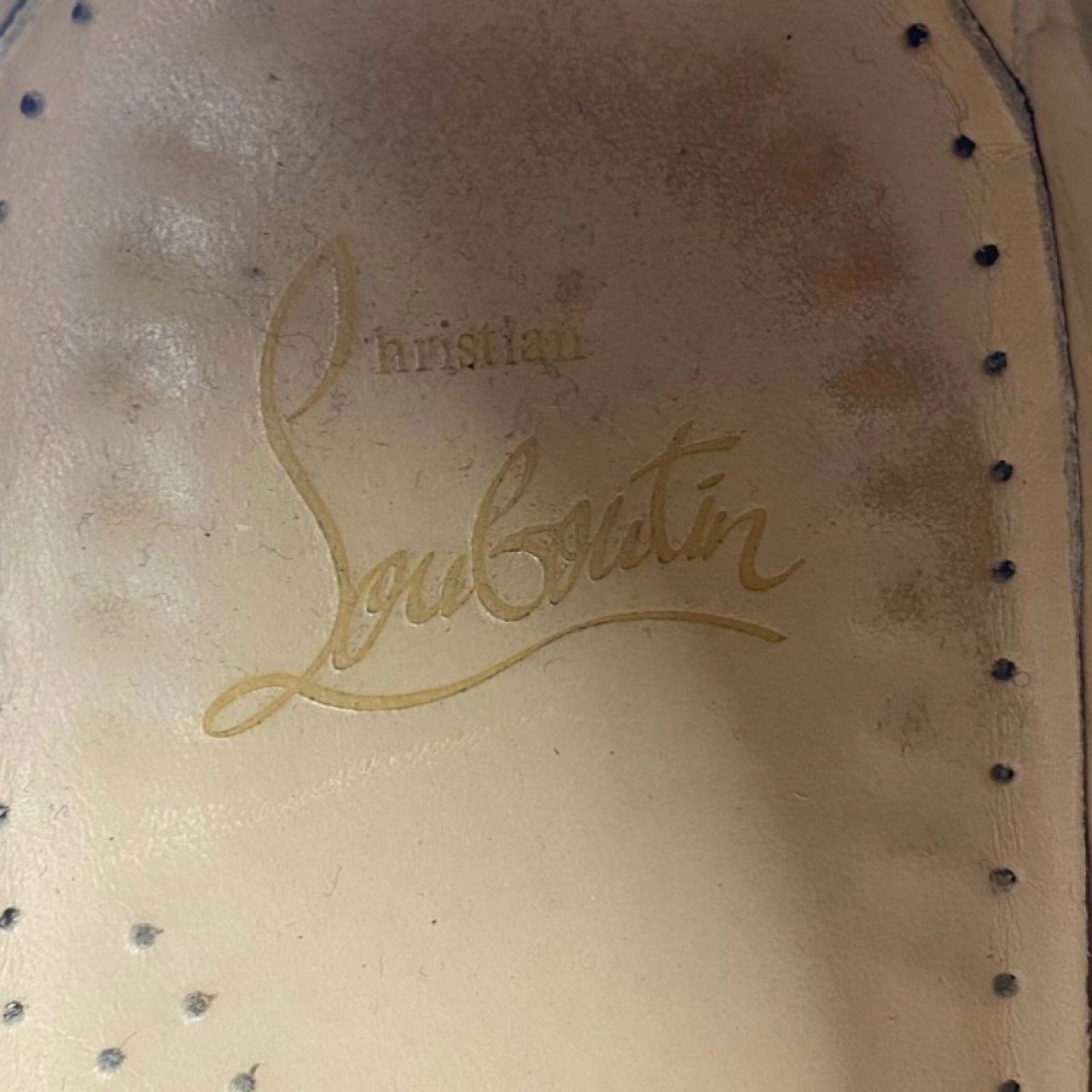 13i11 Christian Louboutin クリスチャンルブタン スタッズローファー スリッポン スパンコール 36.5 シルバー レディース 女性用