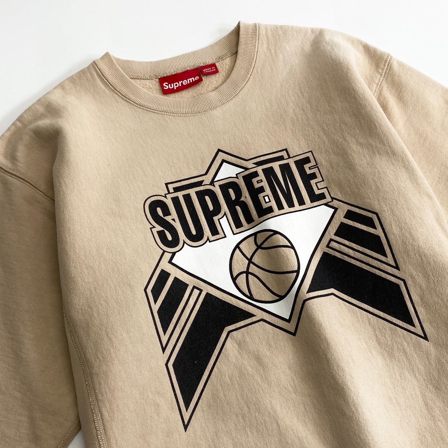 73k12《美品》Supreme シュプリーム 04AW バスケットボール ロゴスウェット L ベージュ トレーナー basketball カナダ製