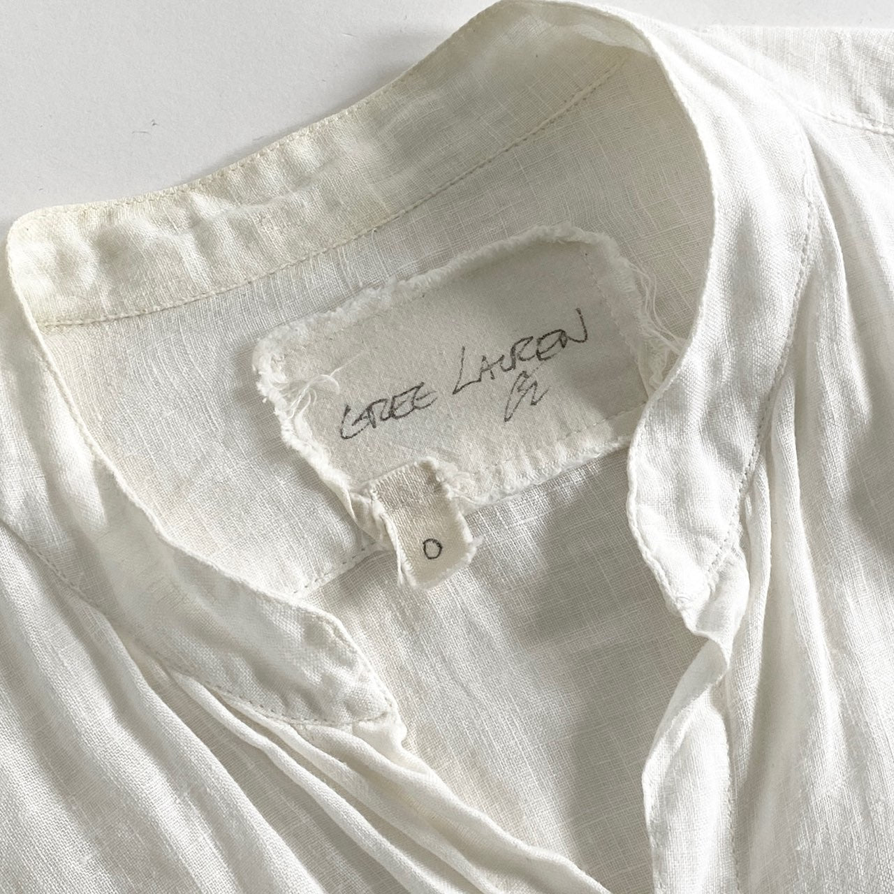 10L10 GREG LAUREN グレッグローレン パッチワークリネンシャツ 0 ホワイト キーネック shirt カットオフ