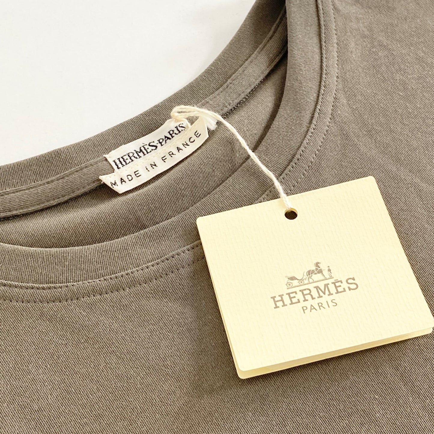 4L9《極美品》フランス製 HERMES エルメス ストレッチコットンTシャツ 34 カーキ カットソー TEE 半袖 タグ付き